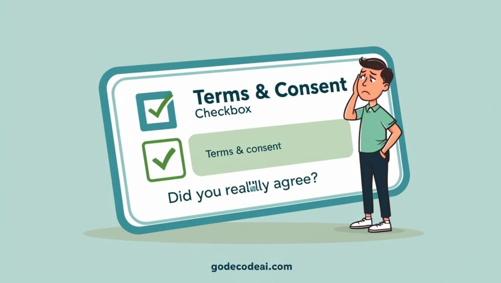A “Terms & Consent” checkbox with a confused user