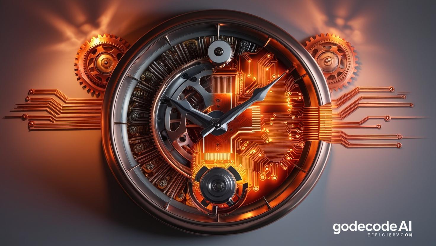A clock turning into a circuit board (symbolizing time saved with AI)