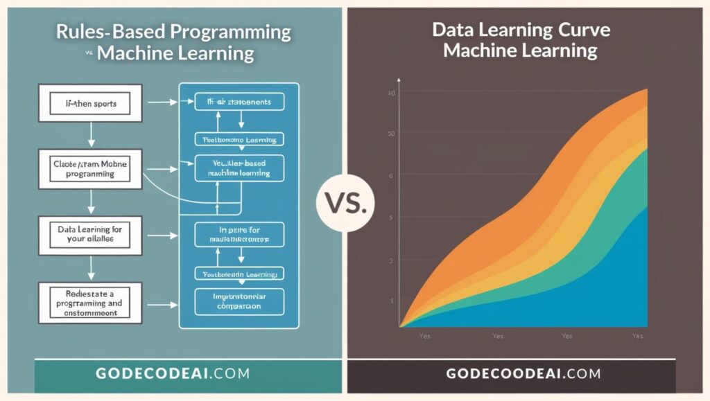 A comparison image showing “Rules Based Programming vs Machine Learning