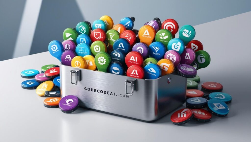 A digital “toolbox” with branded icons of all the AI tools used