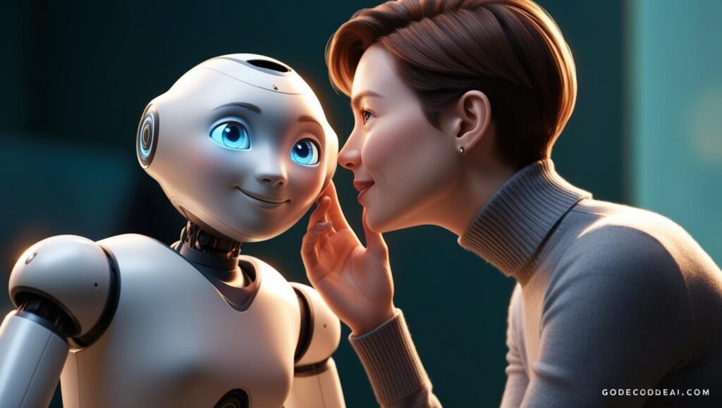A person whispering strategic prompts into a robot's ear