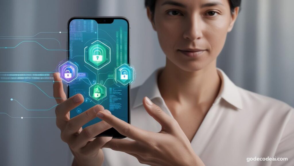 AI generated data streams and surveillance icons in the background