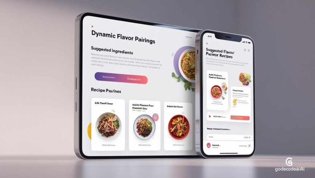 An AI interface showing flavor pairings and recipe generation in real time.