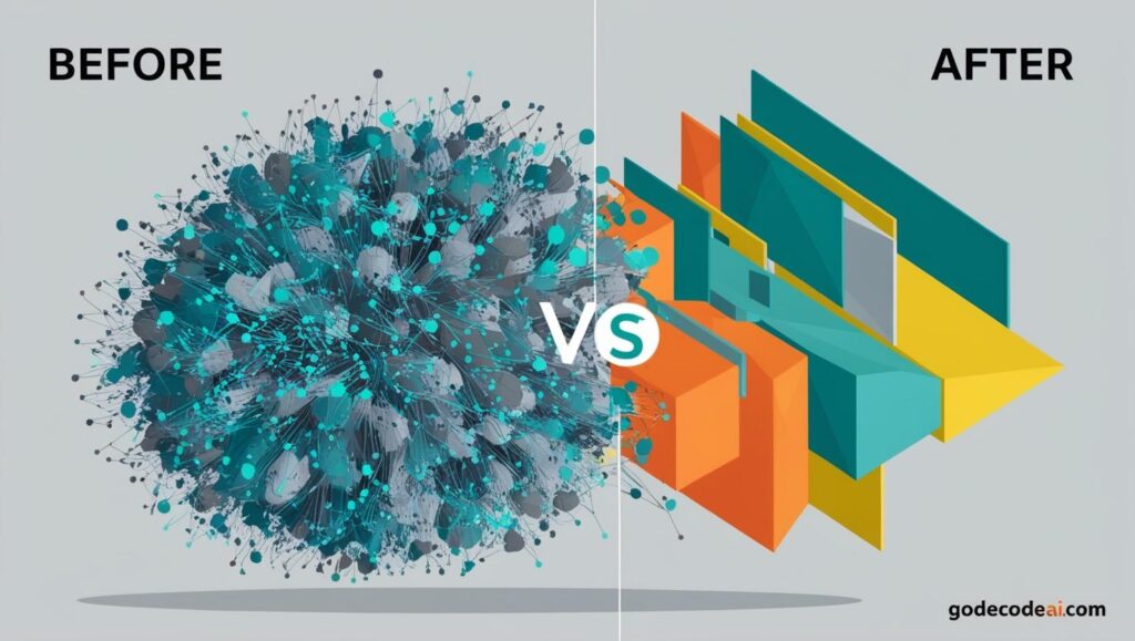 “Before and after AI transforming a messy dataset into clean vectors