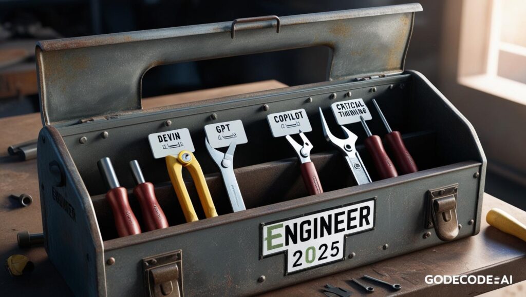 Engineer 2025,” with tools like “Devin,” “GPT,” “Copilot,” and “Critical Thinking.”