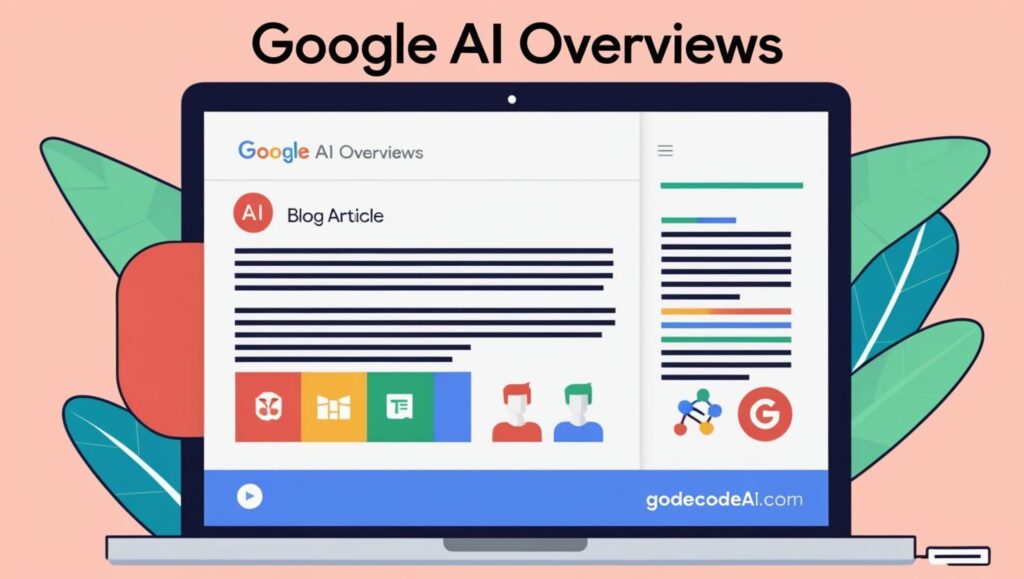 Illustration of Google’s AI Overviews summarizing a blog article