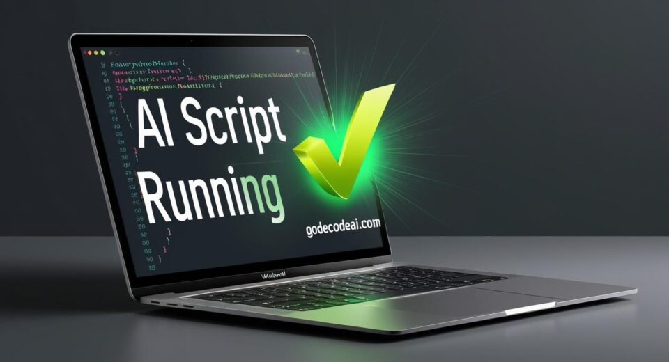 Python code and AI Script Running displayed, with a glowing green checkmark