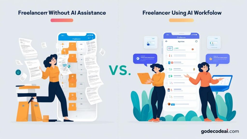 Side by side comparison freelancer without AI vs freelancer with AI (speed workflow)