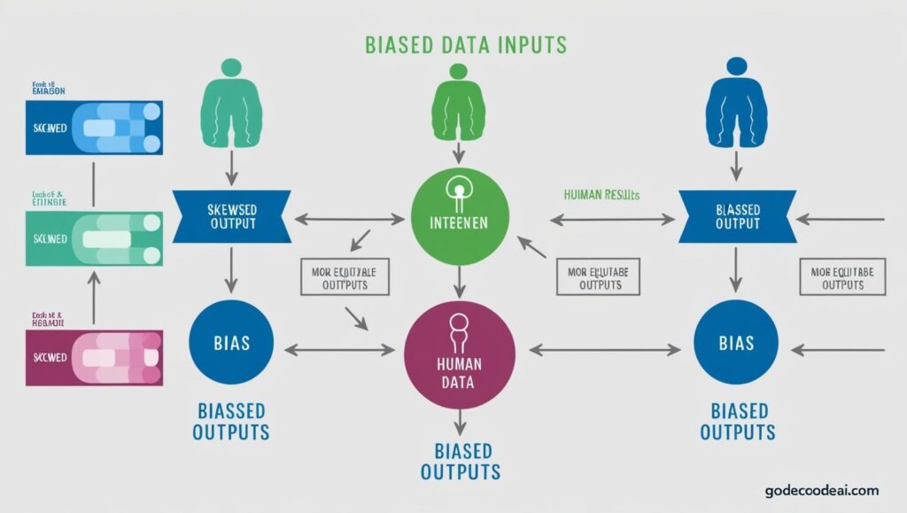 flowchart showing how biased data leads to biased outputs