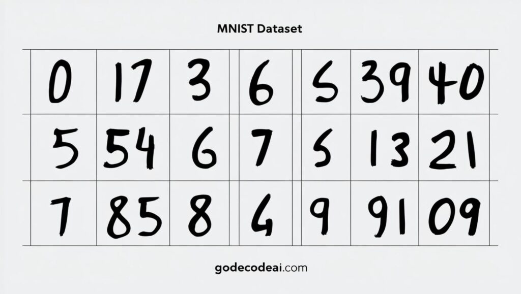 sample digit images from the MNIST dataset (0–9)