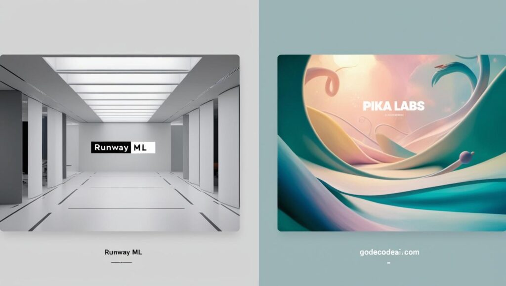 side by side comparison of two videos one clean and corporate (Runway), one surreal and dreamy (Pika)