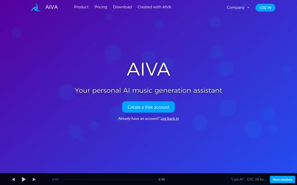 AIVA website, captured by us
