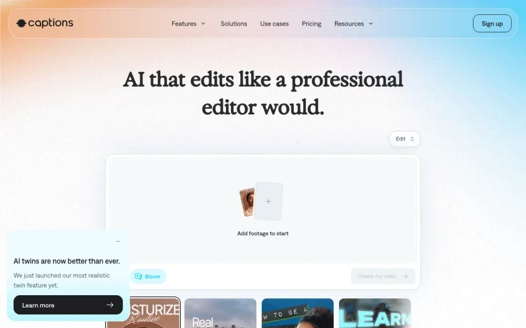 Captions website, captured by us
