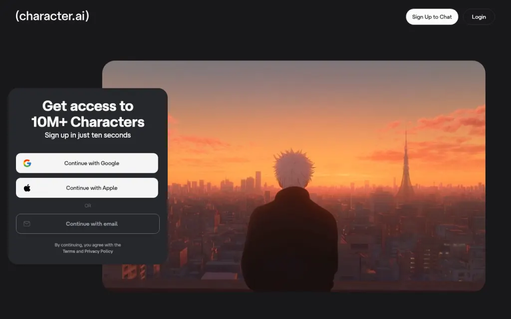Character.AI website, captured by us