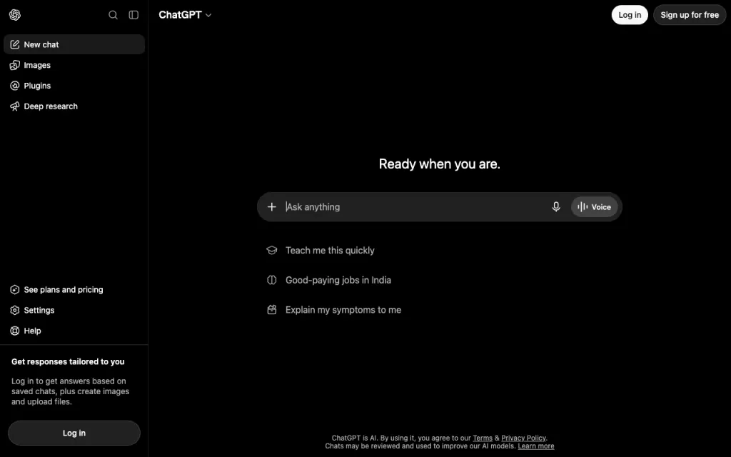 ChatGPT website, captured by us