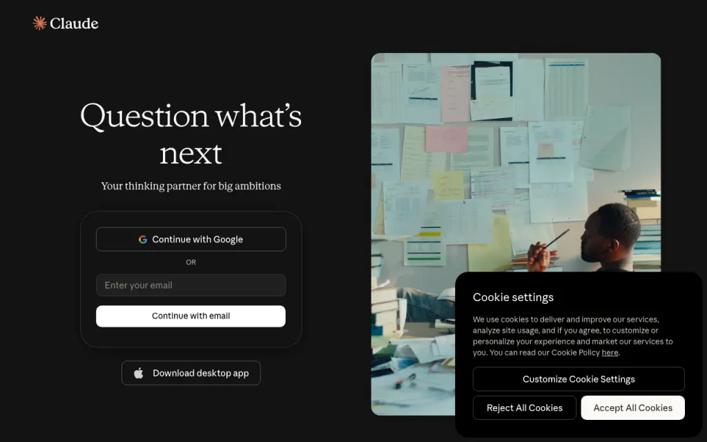 Claude website, captured by us