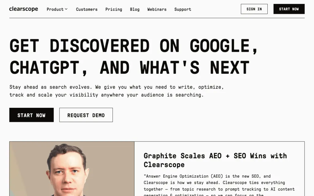 Clearscope website, captured by us