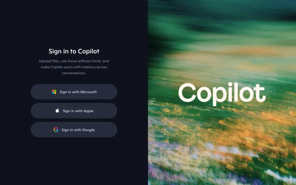Microsoft Copilot website, captured by us