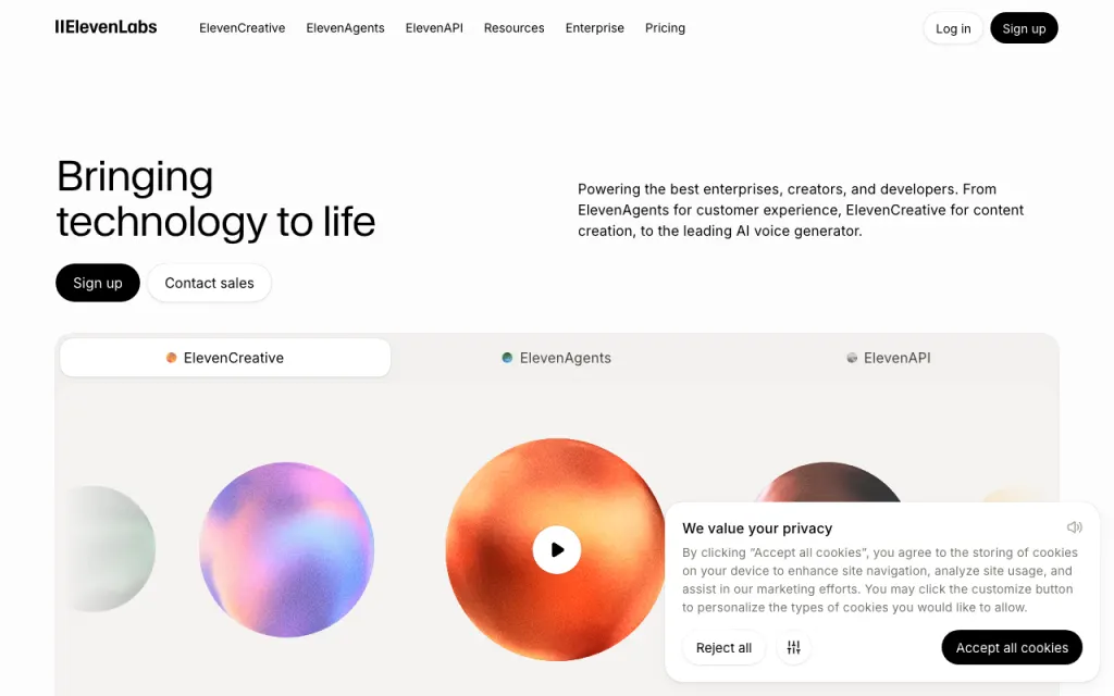 ElevenLabs Music website, captured by us