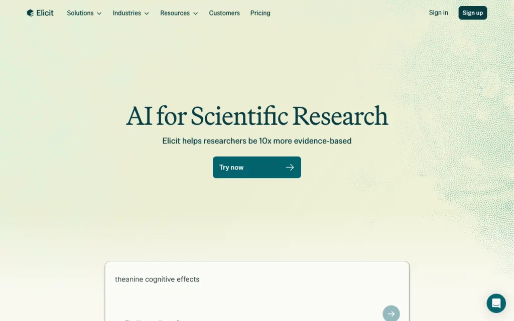 Elicit website, captured by us