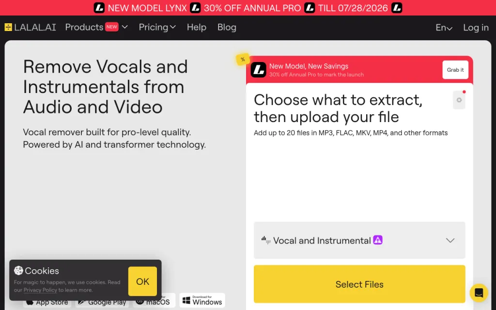 LALAL.AI website, captured by us