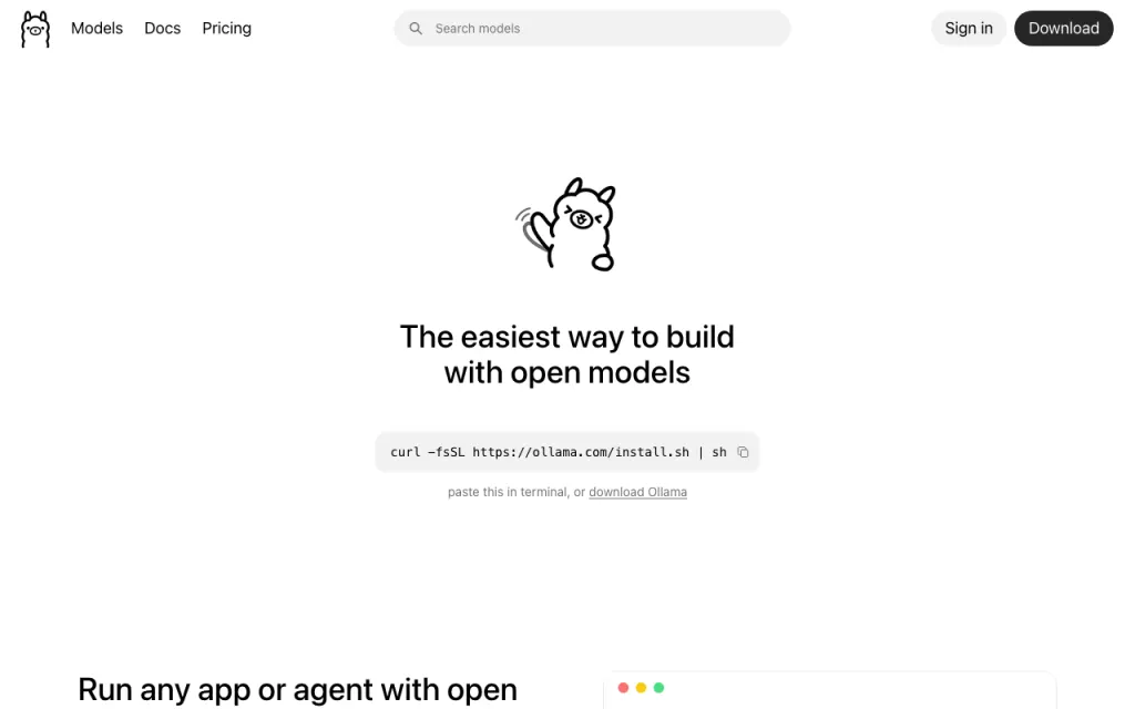 Ollama website, captured by us