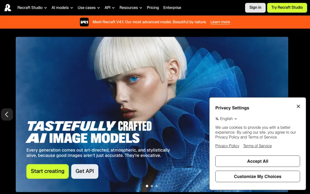 Recraft website, captured by us