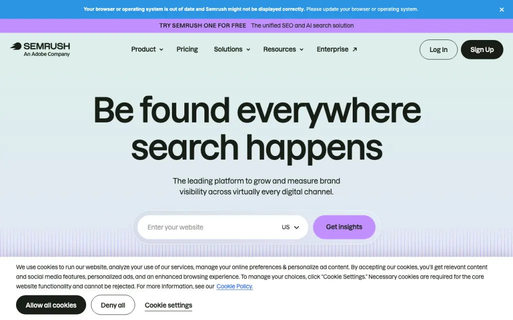 Semrush website, captured by us