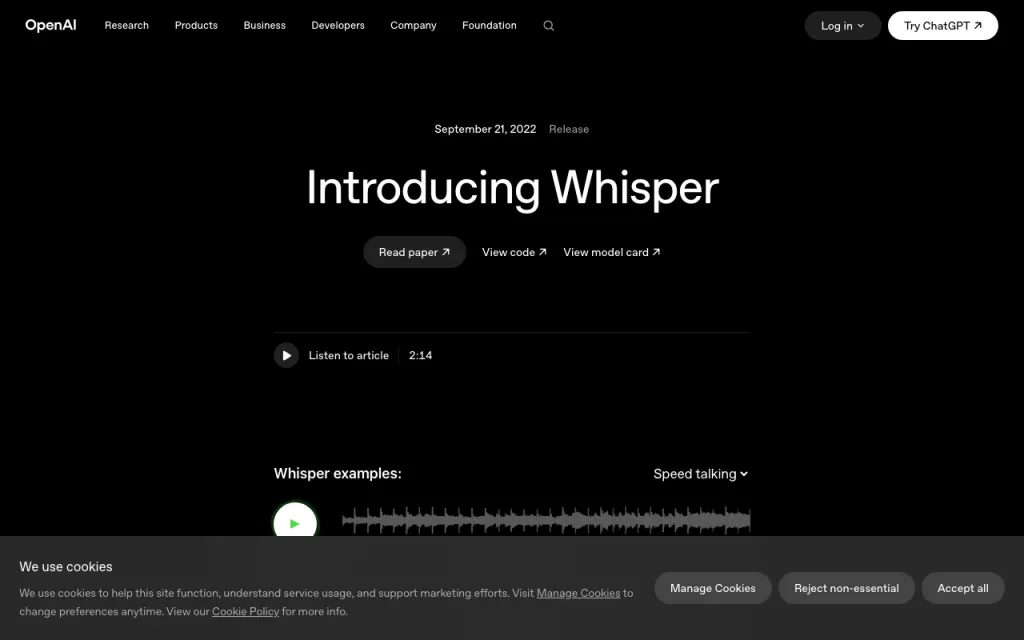 Whisper website, captured by us